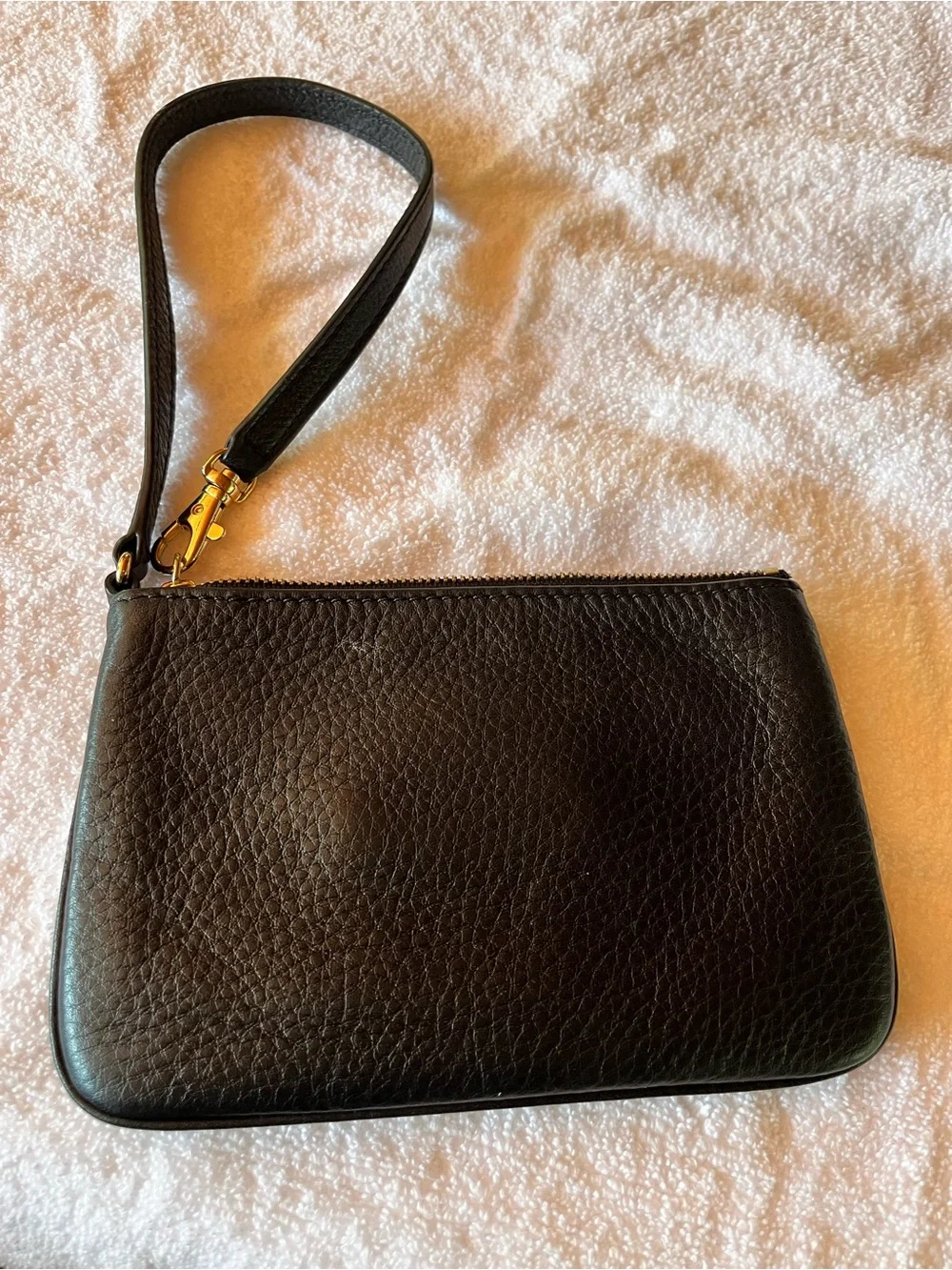 Michael Kors Black Leather Wristlet with Gold MK Emblem